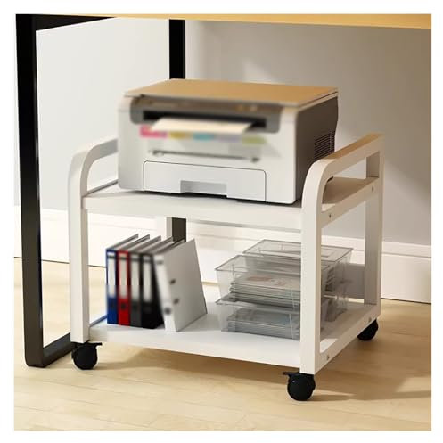 Generisch Kleines Druckerregal, beweglicher Druckerständer, bodenstehendes Druckerwagen-Lagerregal, Schreibtisch-Organizer for Faxgeräte, Scanner, Dateien und Bücher(White)