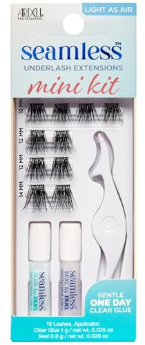 Ardell Seamless Underlash Extensions Mini Eyelash Kit, Light As Air Lash Extension Kit, includes Duo Glue & Seal & Applicator Tool, Customisable Eyelashes, 10 Cluster Lashes