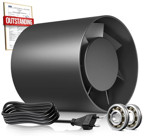 BUMSOU 100mm Extractor de Aire en Línea Compacto con Protección Contra el Sobrecalentamiento, 15W 130m³/h Extractor de Humedad Silencioso Potente, Ventilador Baño Aseo Garaje Tienda Invernadero