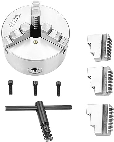 Mandrin de Tour à Centrage Automatique, Mandrin de Tour à Métal K11-125 à 3 Mâchoires, Diamètre 125 Mm, pour Tour à Bois, Petit Volume, Facile à Utiliser, Centrage de Haute