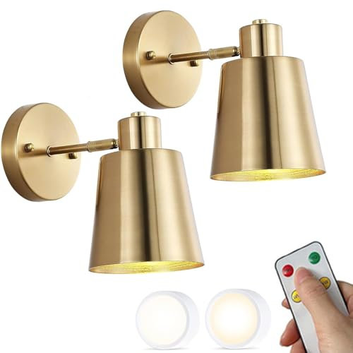 Juego de 2 apliques de pared modernos de mediados de siglo, lámpara de pared inalámbrica a batería con bombilla LED remota, lámpara de pared inalámbrica recargable para dormitorio, cabecera, sala de