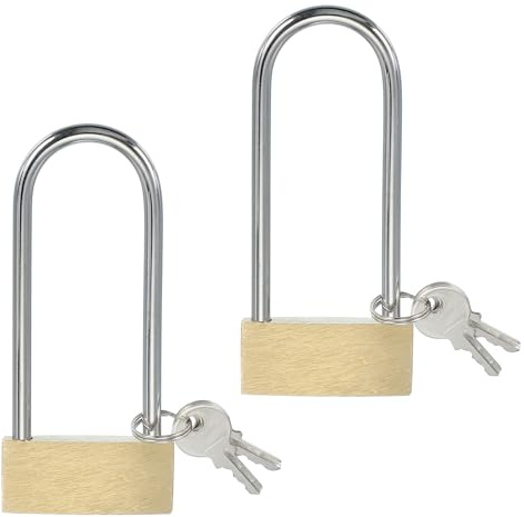 PATIKIL Solid Brass Padlocks 3.6, 2 Pcs Long Shackle Lock Padlock with 2 Keys Weatherproof for Gym Locker Gate Fence Outdoor Indoor