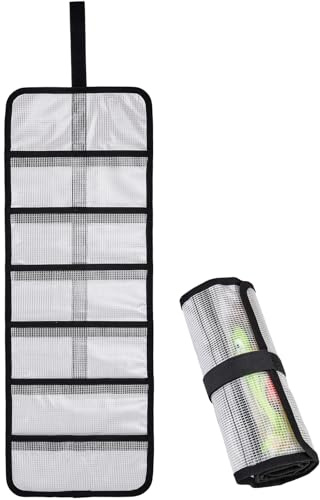 MOPHOEXII Upprullningsfiskedrag set – 63,5 cm x 23,8 cm hållbar fiskeväska 6 fickor PVC skyddande fodral saltvatten krok överdrag tyg bete skydd trollande bete låda stor 1 st, 1-pack stor 25 tum x 9
