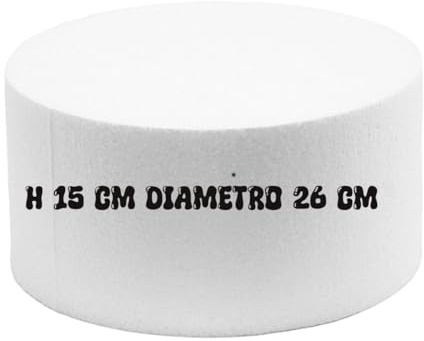 Generico Base Rotonda in Polistirolo per Torte, 26 cm Diametro x 15 cm Altezza, Bianco, Supporto per Cake Design e Decorazioni