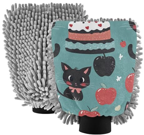 Guantes de lavado de coche con diseño de gato negro, sin arañazos, esponjas de lavado de coche