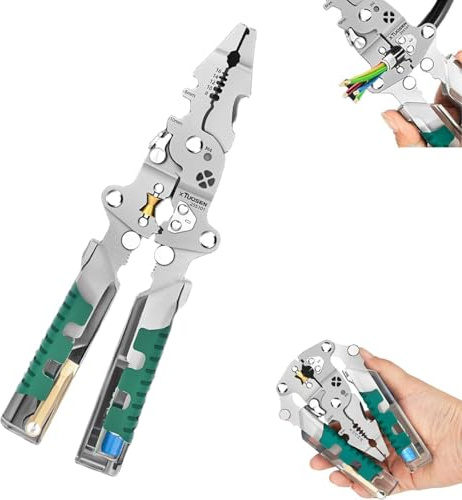 Pinza spelafili pieghevole, multiuso con tester di tensione, pinza spelafili, tagliacavi, cacciavite per elettricisti, riparazioni domestiche fai da te (naso rotondo, 1 pezzo)