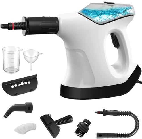 Pulitore a vapore portatile per la casa, 10S calore immediato, pulitore a vapore manuale, con grande serbatoio dell'acqua visualizzato e 9 accessori e blocco di sicurezza, per cucina, divano