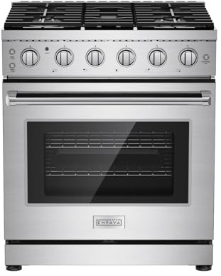 Empava 30 Inch Gas Range with True Convection, 4.55 Cu. Ft Oven, 18,000 BTU Power Burner for Searing, 5 Sealed Burners Cooktop, Convertible NG/LP, Stainless Steel, CSA Certified