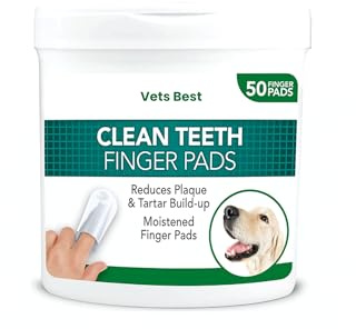 VetBest Dental Wipes Clean Teeth Finger Pads for Dogs 50 Count - Moistened, Reduces Plaque and Tartar Build-up