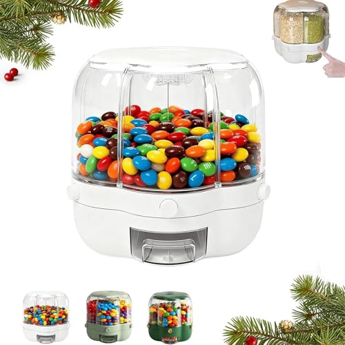 Candy Dispenser 360° Rotating/Grain with 6 Compartments,Large Capacity Grain Storage Container,Countertop 360° Rotating Kitchen Storage Box,Perfect for Grains,Beans,Mini Candies (White, Small)