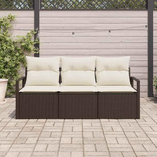 YuuSsea Garten Sofa Set, 3-teilig, Braun Poly Rattan, Modulares Outdoor Möbel mit Kissen, UV-beständig, Wetterfest für Terrasse Balkon, Langlebiges Loungeset