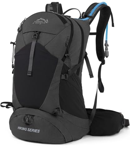 INOXTO Wanderrucksack 25L, mit 3L Wasserbeutel leichter Wanderrucksack mit Regenschutz für Bergsteigen, Wandern, Camping, OutdoorSportarten für Damen und Herren (Schwarz, standard)