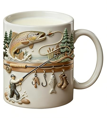 Beiykhera Angelbecher,350ml Lustiger Keramik Spaßbecher | Angler Kaffeebecher - Für Bier Schreibtisch Deko Camping Wandern Picknick Abenteuer Party Zuhause