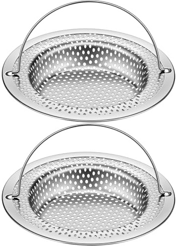 SHENLIU 2 stycken dräneringssil rostfritt stål, 11 x 8 x 2 cm dräneringssil diskbänk med handtag för diskbänk tvättställ