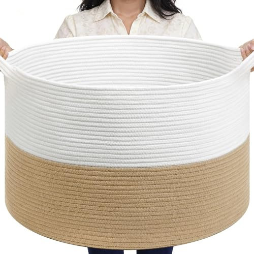 MOLMO Extra Large Storage Basket, 85L Laundry Hamper White & Dark Brown