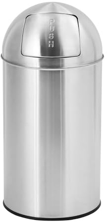 50L Poubelle publique cylindrique en acier inoxydable – Couvercle push | Seau intérieur amovible, anti-traces de doigts – Pour espaces commerciaux, cuisine, extensionérieur