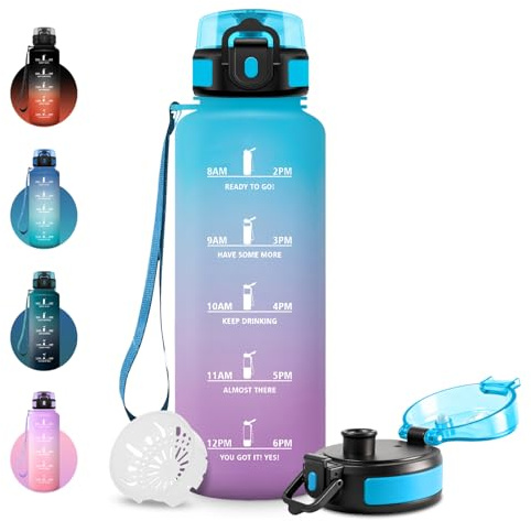 JAPORIA Borraccia 1.5L, Borraccia Sportiva Motivazionale, a Prova di Perdite, senza BPA, Bottiglia Acqua con Indicatore del Tempo per Adulto, Scuola, Palestra, Lavoro, Escursionismo, Ciclismo