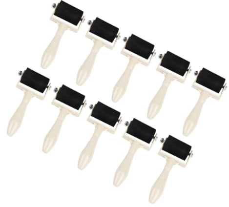 TOPBATHY Set 10 Pezzi Utensili a Rullo per Stampa Brayer in Gomma, Rulli per Inchiostro Artigianale Manico Bianco Ergonomico, Applicatori per Pittura a Olio e Progetti Creativi