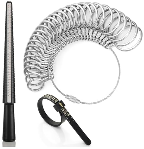 Zolynx Kit de Herramientas de Medición de Tamaño de Anillo, Mandril de Anillo de Plástico, Cinta de Tamaño de Dedo Reutilizable, Tamaño de Anillo de UU. 1-17, con Medio Tamaño