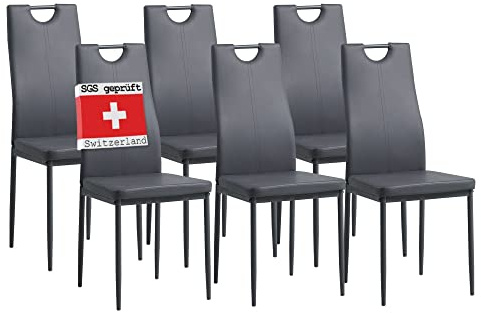 ALBATROS Esszimmerstühle 6er Set Salerno, Grau - Edles Italienisches Design, Kunstleder-Bezug, bequemer Polsterstuhl - Moderner Küchenstuhl, Stuhl Esszimmer oder Esstisch Stuhl