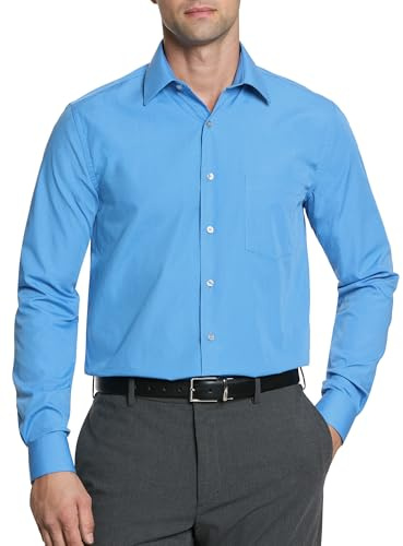 Van Heusen Men's Dress Shirt Regular Fit Poplin Solid, Pacifico, 16.5 Neck 34-35 Sleeve