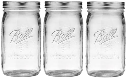 Ball Mason Jar-32 oz. Clear Glass Ball Wide Mouth - Set of 3