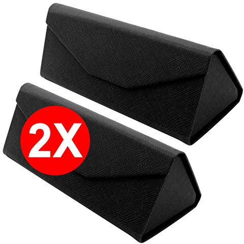 TBOC Faltbar Brillenetui für Sonnenbrille - [Pack: Zwei Einheiten] [Schwarz] Hartschale [Dreieckige] Tasche [Magnetverschluss] Innenfutter Lesebrille Sportbrille Groß Leicht Auto Tasche Dame Herr Kind