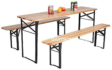Large 3 Piece Wooden Folding Picnic Beer Table Bench Trestle Patio Outdoor Garden Pub Camping Portable Picnic Trestle Garden furniture Dining Table Set Camping BBQ Stools Size: 120 x 50 x 75 cm