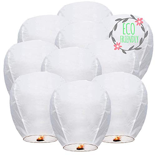 STAY GENT Set of 10 Chinese Sky Lanterns for Christmas, New Years Eve, Chinese New Year, Weddings & Parties, White