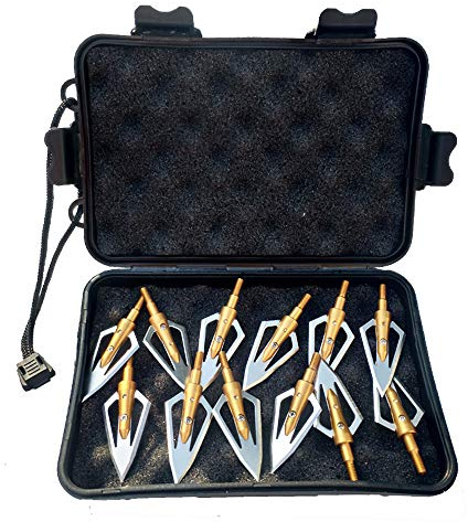 SHARROW 12pcs Puntas de Flechas 2 Hojas Cuchillas Agudas Broadhead 100 Grains con Caja para Flechas de Ballesta Pernos Flechas de Carbono (Amarillo)