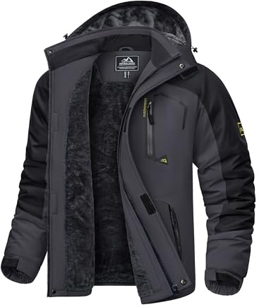 KEFITEVD Hombre Impermeables Lana Chaquetas Impermeables Esquí Cálidos Invierno Abrigos Térmicos Exteriores Abrigos con Capucha Desmontable