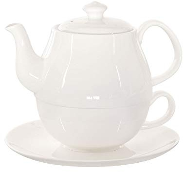 Buchensee Tea for One Daisy 600ml aus Crystal Bone China Porzellan in fein-cremigem Weiß. Teekanne + Teetasse + Untersetzer