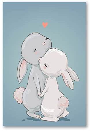 Postereck - 3945 - Kinderzimmer, Kuscheln Paar Hase Süss Herz - Kinder Kinderzimmer Kinderbild Wandposter Fotoposter Bilder Wandbild Wandbilder - Poster - 4:3-81,0 cm x 61,0 cm