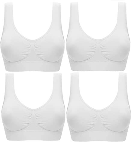 Marielle 4 Pack Double Lined Material Premium Comfort Bra Seamless Bralette No Wire S-5XL (4-Pack White, 3XL)