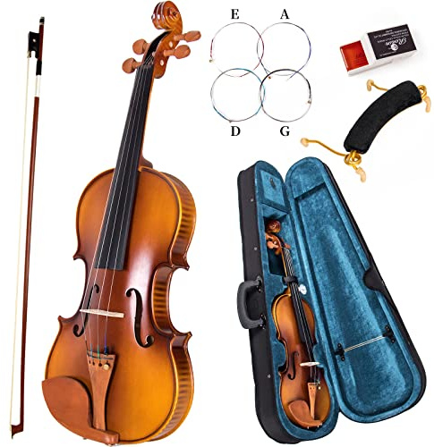 Violin 4/4 Full Size, AKLOT Acoustic Fiddle for Beginners Adults Solid Maple Kit Professional with Hygrometer Rod Shoulder Drag Rosin Strings Blue Lining Gig Bag