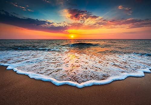 wandmotiv24 Fototapete Meer Strand Sonnenuntergang, XL 350 x 245 cm - 7 Teile, Wanddeko, Wandbild, Wandtapete, Sand Wasser Himmel Wolken M6744