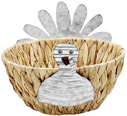 Mud Pie Hyacinth Turkey Basket, 7 x 9 1/4 dia