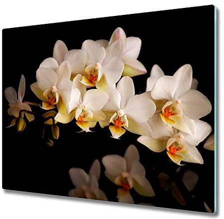 Küchenbrett Glas 60x52 cm Gehärtetes Glas Hitzebeständig Lebensmittelecht Antibakteriell für die Küche Dekorativ Rutschfest Silikonfüße Plastikfrei Dünn Glasplatte - Orchidee