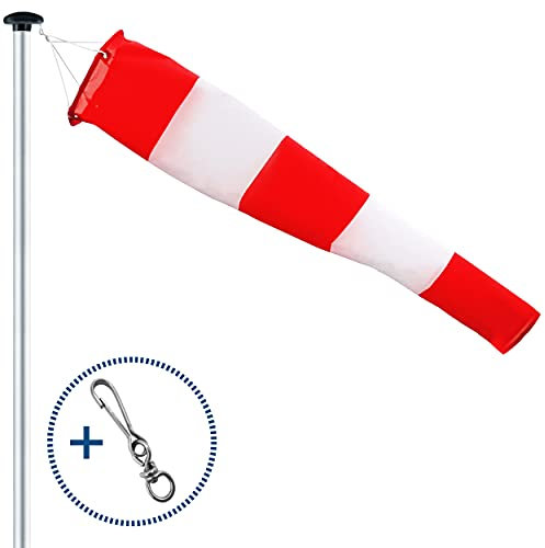 FLAGLY Premium Windsack für Draußen 150x30x15cm inkl. Aufhängung & Drehwirbel, Windrichtungsanzeiger in Rot-Weiß, witterungsbeständig, Windanzeiger Made in Germany, Windhose Garten, Wetterfahne