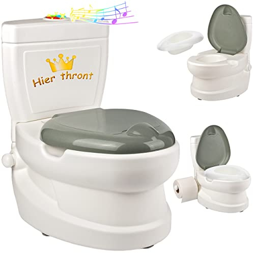 alles-meine.de GmbH Kindertoilette Spülgeräusch + Licht Effekt - Wasserspülung Modell wählbar Töpfchen/Nachttopf/Babytopf - mit Deckel - weiß - Musik - Toilettentrainer..