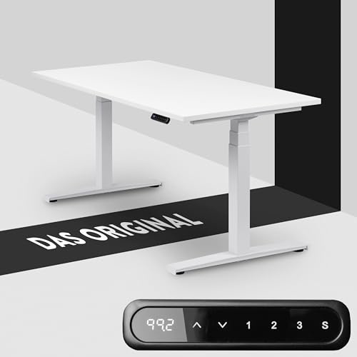 boho office® Basic Line Schreibitsch elektisch höhenverstellbar | Basic Line - Tischgestell Weiß, Tischplatte 140x80 Weiß - ultraschnelle 80 mm/Sek, Memoryfunktion, Kollisionsschutz