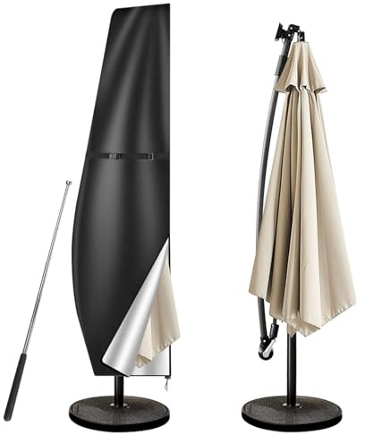 wiipara Parasol Cover with Rod, Parasol Protective Cover fit for Waterproof UV-Block Windproof Large Umbrella Cover with Zip and Storage Bag for Garden Outdoor (Black, 265x40x70/50(bottom) cm)