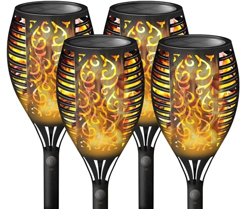 Solar Torch Lights with Flickering Flame Effect Pack of 4 - Create a Campfire Atmosphere in Your own Garden