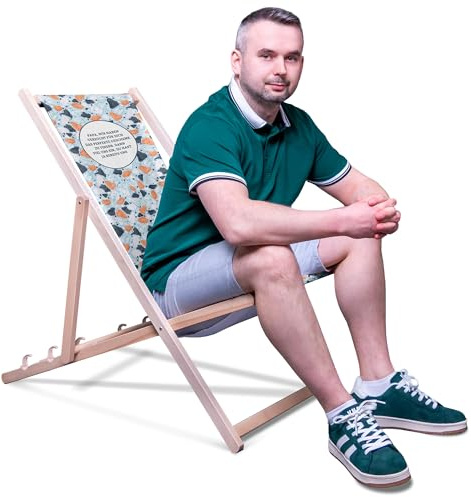 DreamRoots Vatertagsgeschenk für Papa Liegestuhl Holz klappbar aus Buchenholz, bis 130 kg, mit Verstellbarer Rückenlehne faltbar und robust - Bester Papa Geschenke