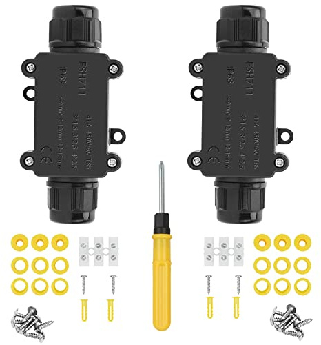 2 Stück Abzweigdose Wasserdicht IP68, 2-Wege Verteilerdose Außen Erdkabel, Kabelverbinder Außenbereich Klemmdose für Ø4mm-15mm Kabel, PC Material, Schwarz