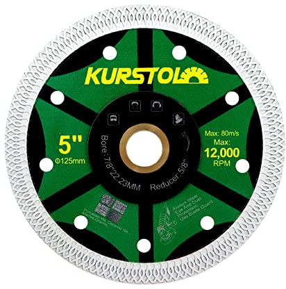 KURSTOL Disque Diamant pour Carrelage - 125mm Disques à Tronçonner Diamantés Ultra Fin pour Porcelaine, carrelage, céramique, marbre, granit, avec 22.23-15.875mm Alésage