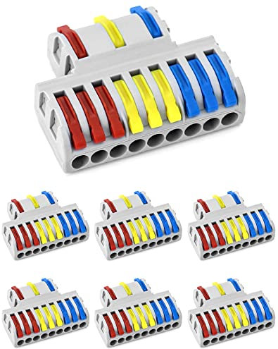 QWORK® 7 Pieces Terminal Set, Compact Wire Connectors, Quick Connection Terminal, 3 in 9 Out