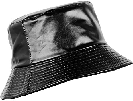 KYEYGWO Damen Reversible Fischerhut aus PU Leder, Frauen Doppelseitiger Buckethut Wasserdicht Regenhut Baumwolle Winterhut Outdoor Hut Sonnen Schlapphut, Schwarz