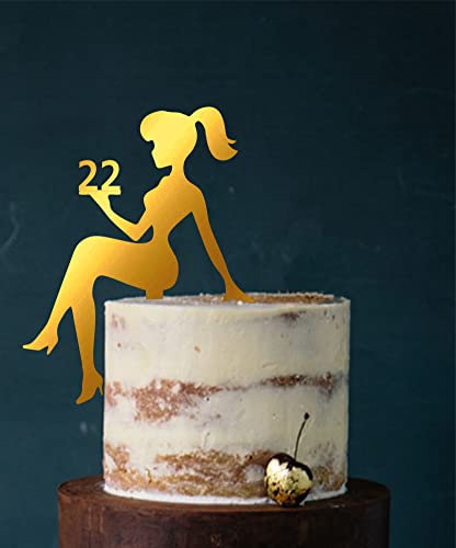 Manschin-Laserdesign Birthday Cake Topper, Gold (Mirrored on One Side), 1 count, CAKE_TOPPER, 10 x 12 cm, Wood, Acrylic, Metallic