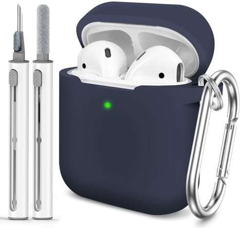 Woyinger Funda para AirPods, viene con bolígrafo limpio, funda protectora de silicona suave para mujeres y hombres, compatible con Apple AirPods de 2ª generación de 9ª generación, LED frontal visible,